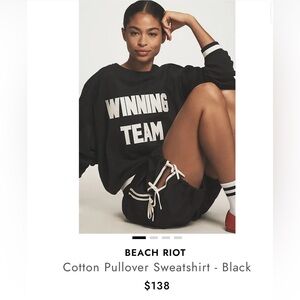 Beach Riot "Winning" Black Cotton Pullover Crewneck NWT